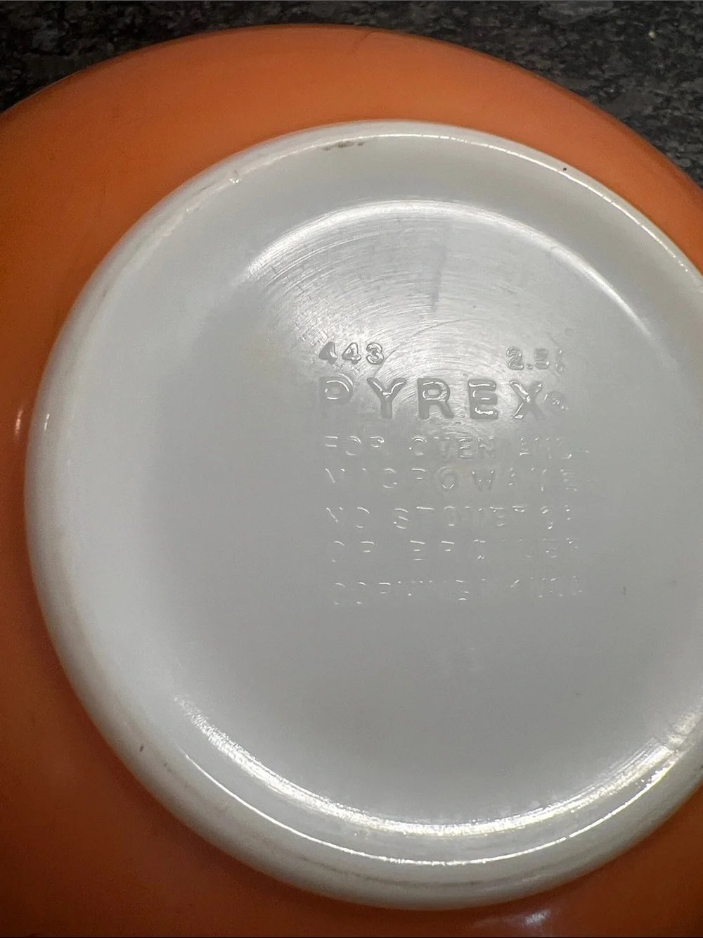 Vintage Pyrex #443 Cinderella Orange Mixing Bowl with pour spouts  AUTUMN WHEAT
